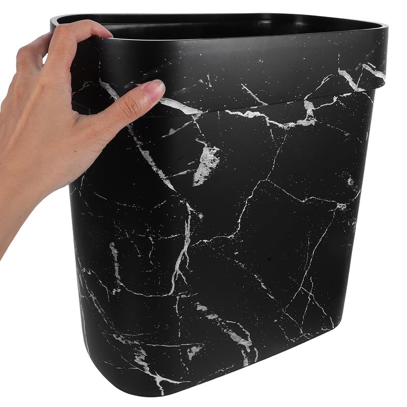 Oval Marble Pattern Wastebasket Open Top Plastic Trash Bin Narrow Rubbish Garbage Can for Bathroom Bedroom Kitchen Storage - Image 4