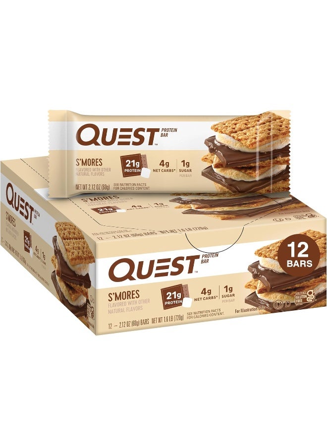 Quest Nutrition S'Mores Protein Bar, High Protein, Low Carb, Gluten Free, Keto Friendly, 12 Count - Image 1
