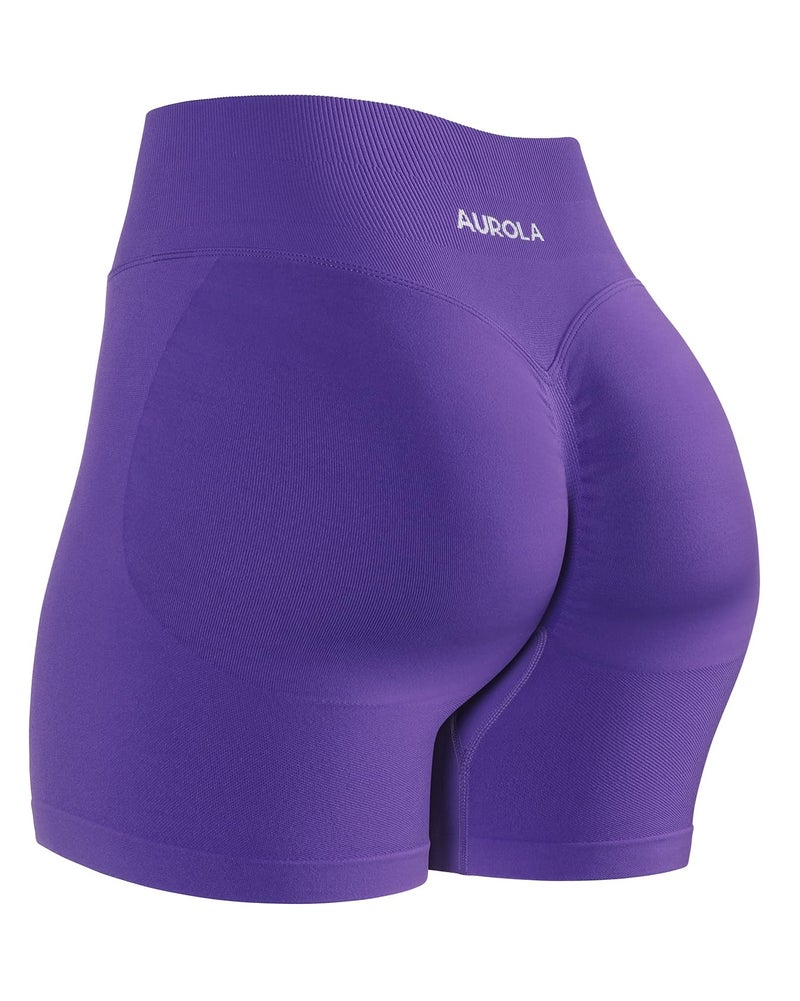 AUROLA Influence Collection Workout Shorts for Women,No Roll Up Squat Proof New Scrunch Seamless Compression Gym Short, Dark Purple, M - Image 1