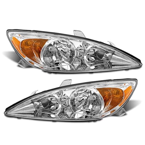 ADCARLIGHTS Headlight Assembly for 2002 2003 2004 Toyota Camry Chrome Housing with Amber Reflector Left and Right (Only Fits LE/XLE, Not Fits SE) - Image 1
