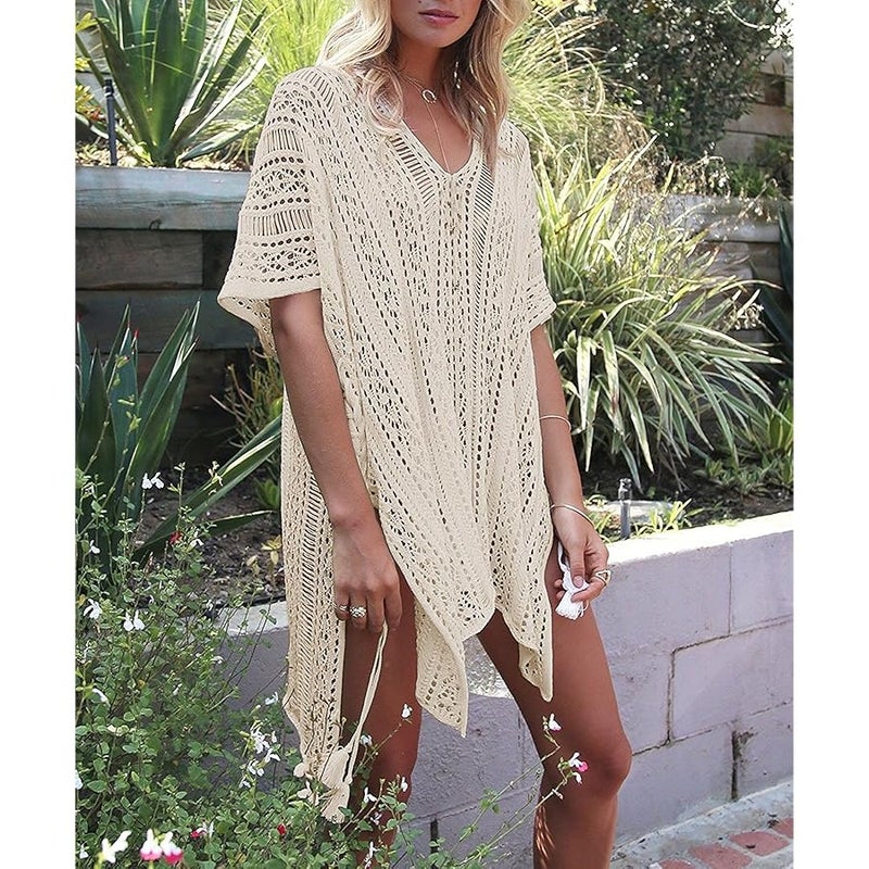 HARHAY Women's Summer Swimsuit Bikini Beach Swimwear Cover up Beige - Image 3
