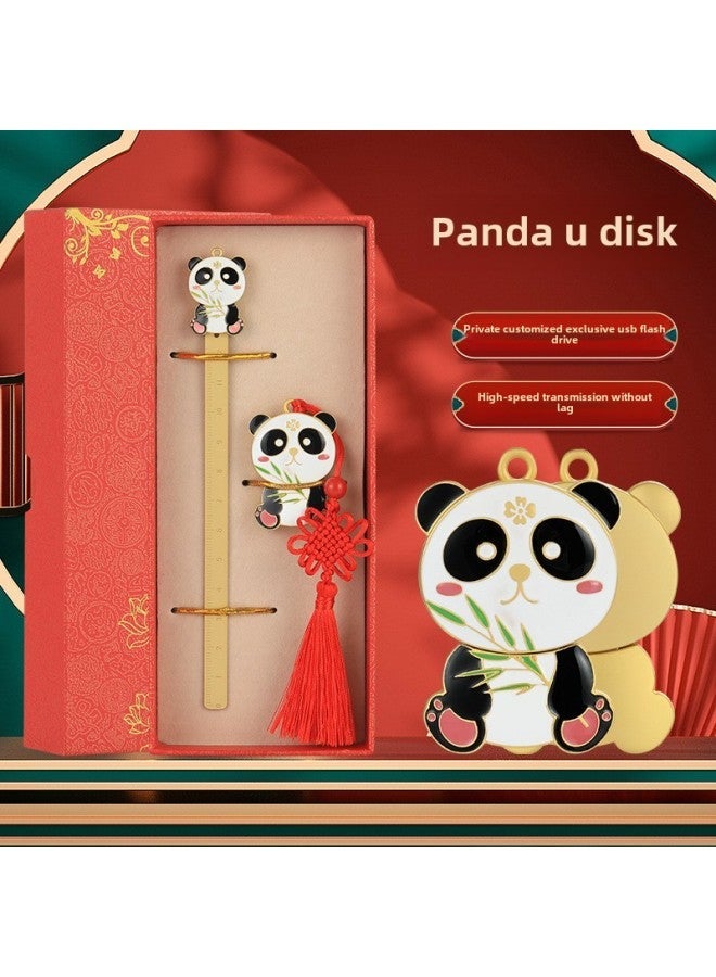 Chinese Style USB Flash Disk Metal Creative Fashion Panda Gift High Speed Light Luxury Free Lettering-Color:Panda U + Bookmark Box-Capacity:16GB - Image 1