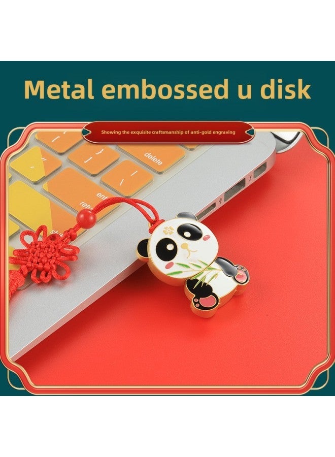 Chinese Style USB Flash Disk Metal Creative Fashion Panda Gift High Speed Light Luxury Free Lettering-Color:Panda U + Bookmark Box-Capacity:16GB - Image 2