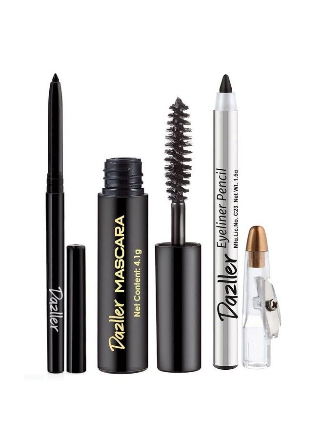 DAZLLER College Makeup Essentials 3: Kreamy Kajal 0.35G + Mascara 4.1G + Eyeliner Pencil 1.5G Lightweight Matte Black Smudgeproof Waterresistant Earthen Pigments Smooth Gliding - Image 2