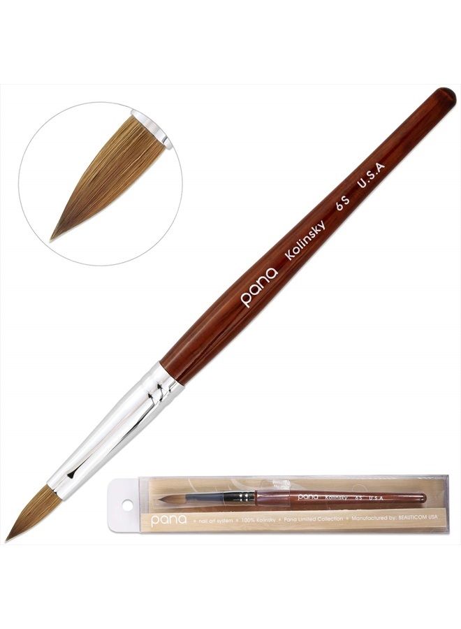 Pana Pure Kolinsky Hair Bristles Acrylic Nail Brush Oval Crimped Shaped Mahogany Wood Handle Professional Salon Quality (Size 6, Mahogany) - Image 4