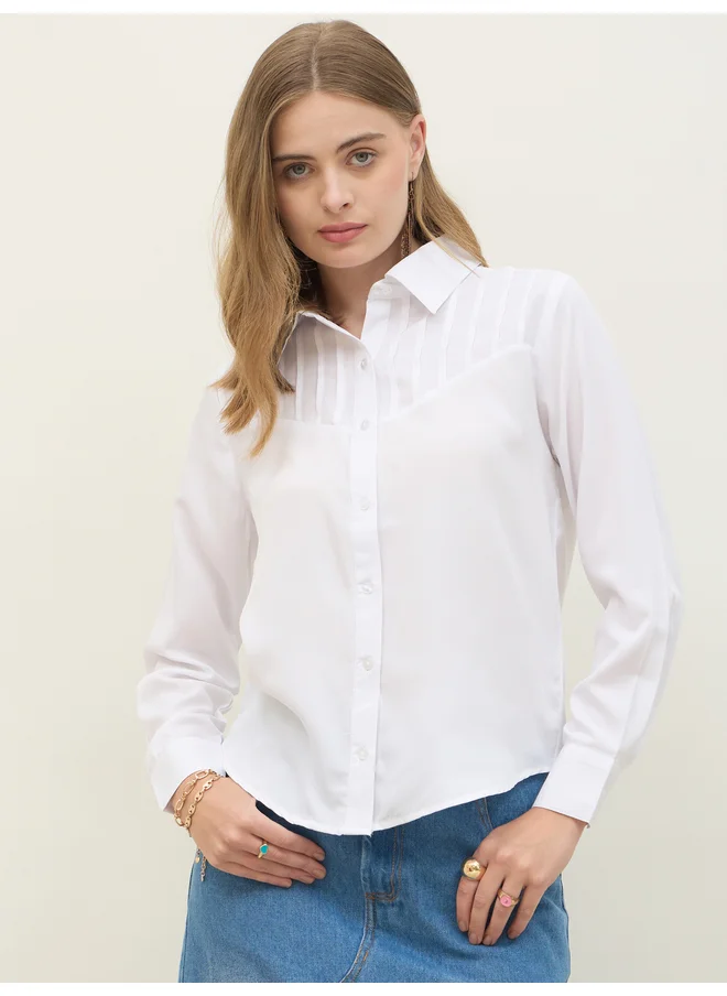 Styli Styli Regular Fit Spread Collar Shirt with Pintuck Detail