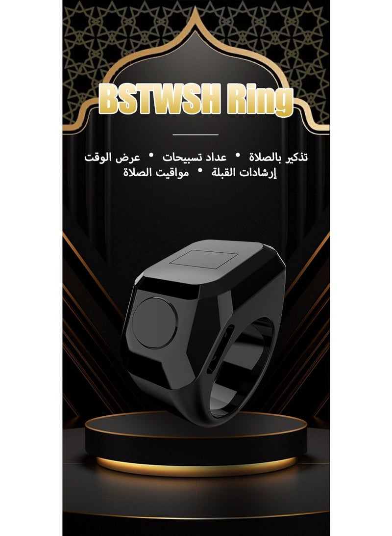BSTWSH Smart Tasbih Zikr Ring Muslim Prayer Prayer timing reminder OLED display Tasbih Counter Smart Ring Wearable Technology Waterproof Black 20mm - Image 1