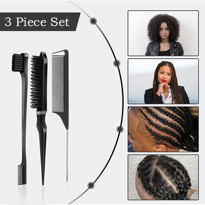SWEET VIEW 3 Pcs Slick Back Hair Brush, Rat Tail Comb, Edge | Bristle Brush, Hair Accessories for Girls, Kids, Toddlers Sleek Ponytail/Bun, Edge Control and Smoothing Baby Hair & Flyaways - Image 3