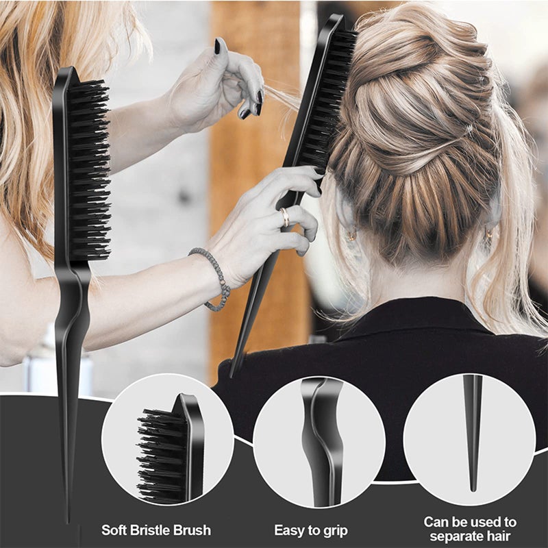 SWEET VIEW 3 Pcs Slick Back Hair Brush, Rat Tail Comb, Edge | Bristle Brush, Hair Accessories for Girls, Kids, Toddlers Sleek Ponytail/Bun, Edge Control and Smoothing Baby Hair & Flyaways - Image 5