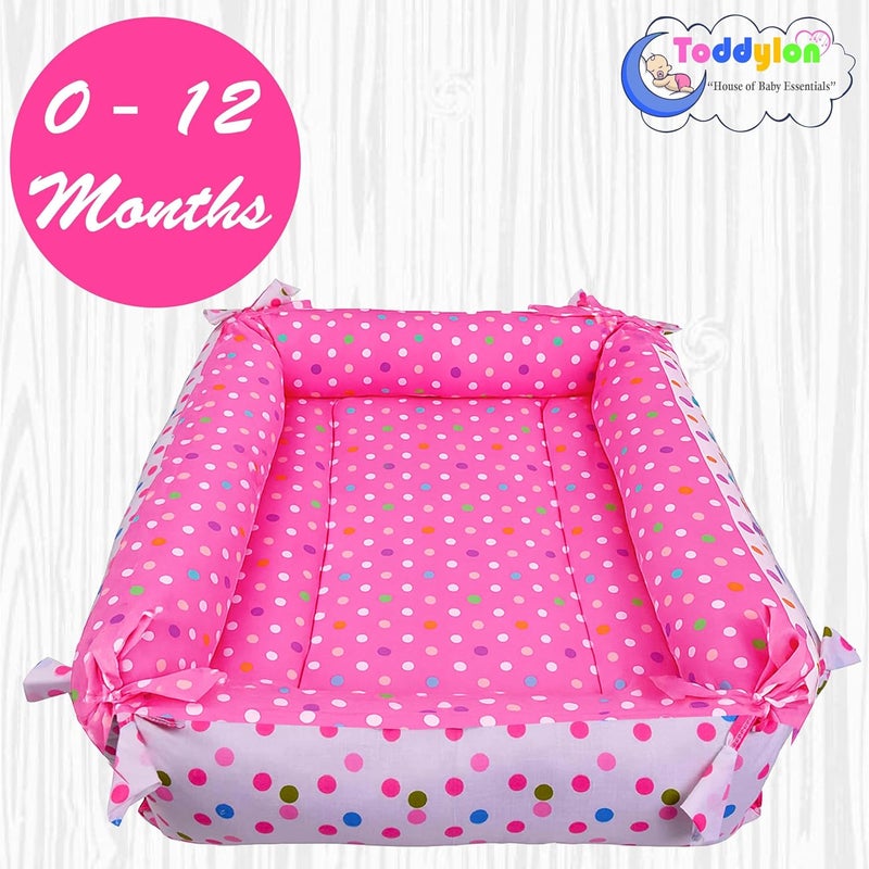 Toddylon Flat Bed Baby Bed Bedding Set for New Born Baby | Bed Mattress | Mosquito Net | Neck | | Cotton | Travel Bed | Essentials | Toddlers | Infants | Baby Boy Girl (0-12 Months) Pink - Image 3