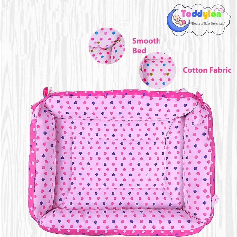 Toddylon Flat Bed Baby Bed Bedding Set for New Born Baby | Bed Mattress | Mosquito Net | Neck | | Cotton | Travel Bed | Essentials | Toddlers | Infants | Baby Boy Girl (0-12 Months) Pink - Image 2