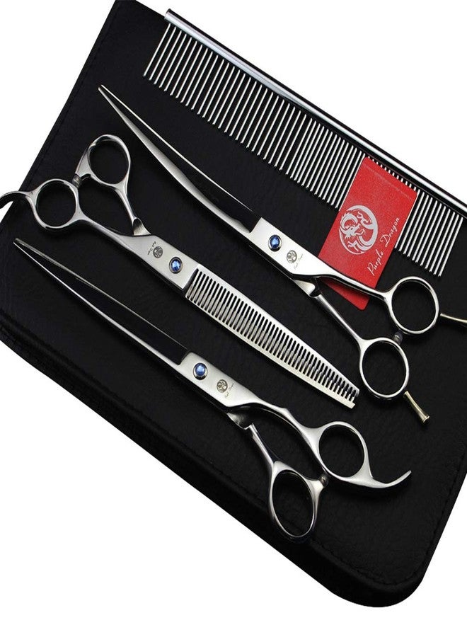 Purple Dragon 8.0 inch Dog Hair Cutting, Curved and Thinning Scissor Shears Pet Grooming Tool Kit - Image 1