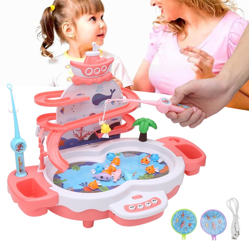 Magnetic Fishing Toy Set Pink: 2 Fishing Ways, Rotating Magnetic Fish - Safe Burr-Free Surface, Hand Eye Coordination Development for Kids Play & Educational Use - Image 1