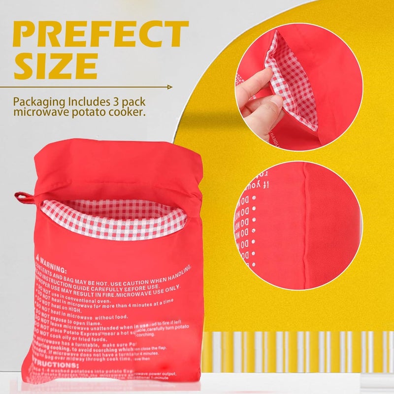 ATB حقيبة بطاطس مخبوزة في الميكروويف - 4 عبوات قابلة لإعادة الاستخدام لطهي البطاطس المثالية في 4 دقائق - أداة مطبخ سريعة وسهلة - Image 3