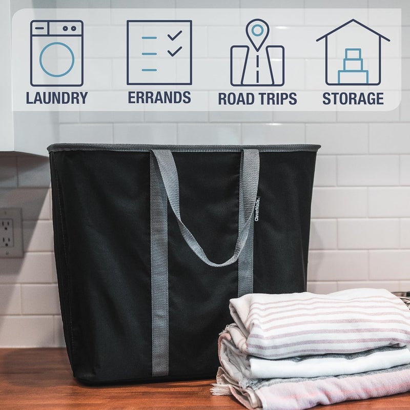CleverMade Collapsible Laundry Caddy  Midnight Black Shadow Gray 2Pack 64L  Foldable Storage Organization Container for Clothes Laundry Room Storage - Image 4