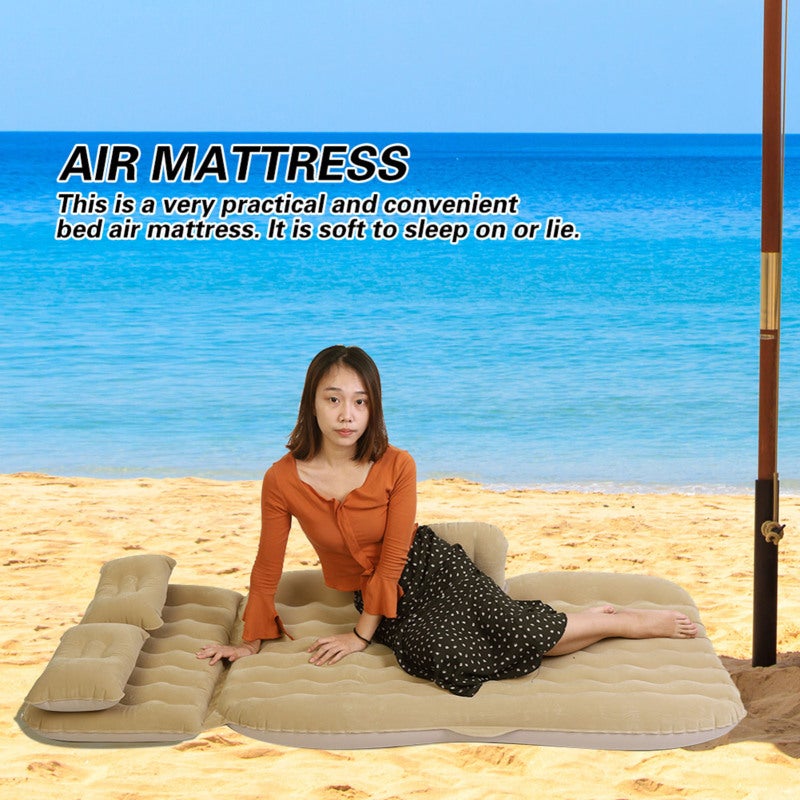 Inflatable Air Mattress: Soft Flocked PVC Construction - Heavy Weight Support, Built-In Inflatable Pillows for Indoor Use, Long-Distance Travel, Outdoor Camping - Image 5
