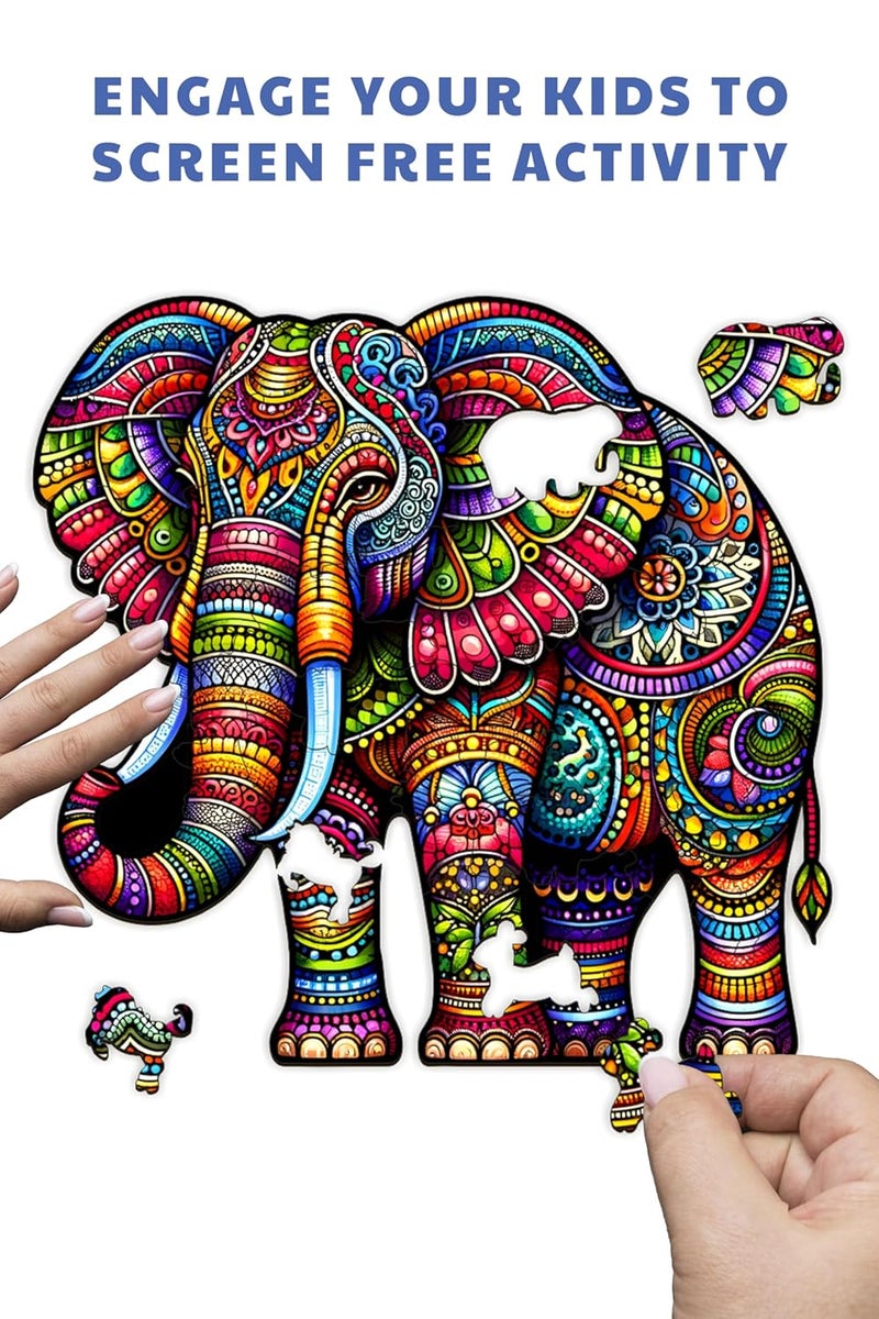 Webby Majestic Elephant Jigsaw Puzzle | Travel Game | Wooden Zentangle Art Design Puzzle Toy for Kids and Adults (25 Pieces) - Image 2