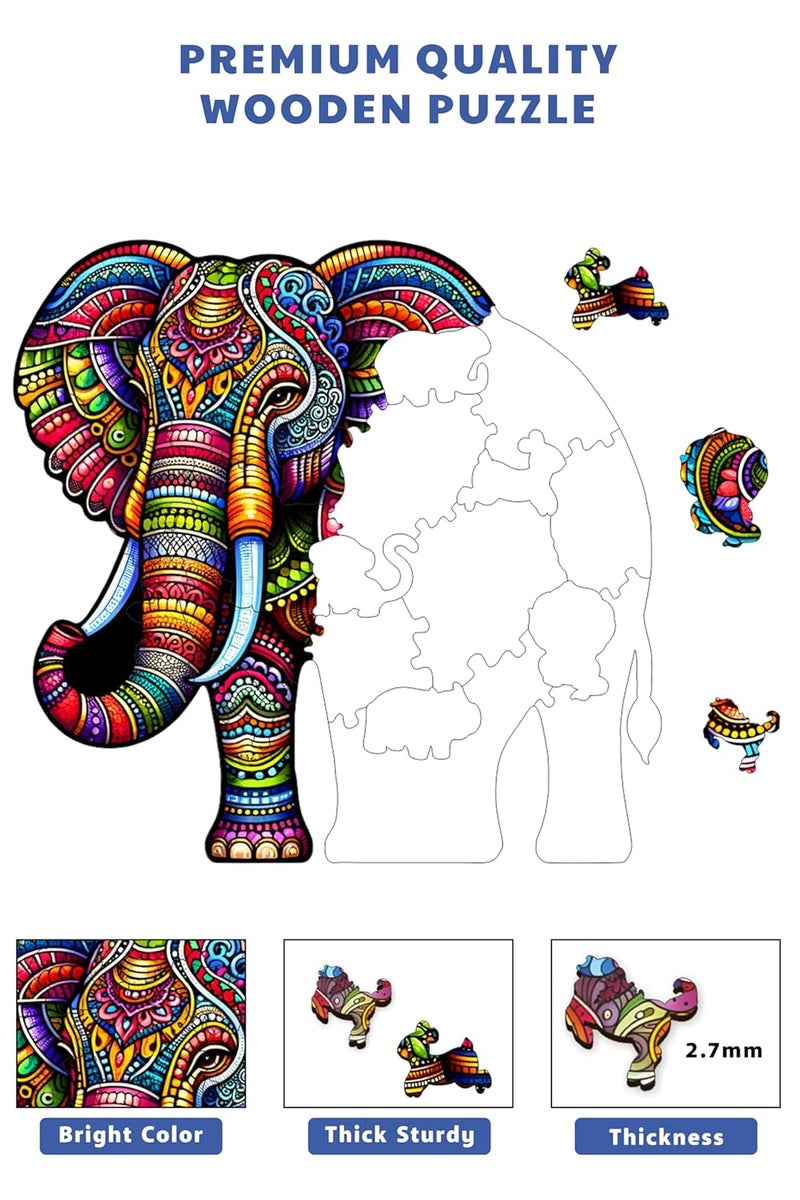 Webby Majestic Elephant Jigsaw Puzzle | Travel Game | Wooden Zentangle Art Design Puzzle Toy for Kids and Adults (25 Pieces) - Image 3