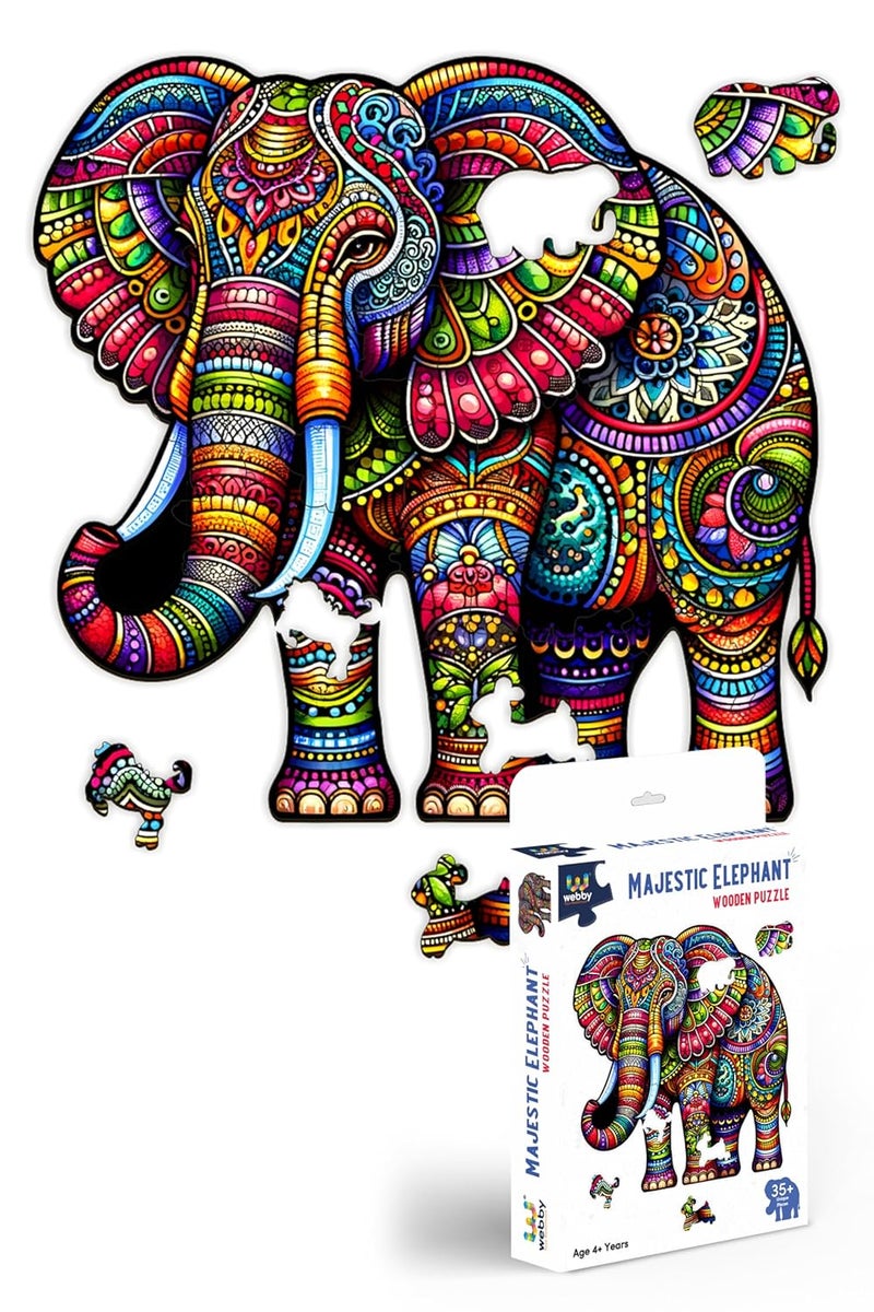 Webby Majestic Elephant Jigsaw Puzzle | Travel Game | Wooden Zentangle Art Design Puzzle Toy for Kids and Adults (25 Pieces) - Image 1