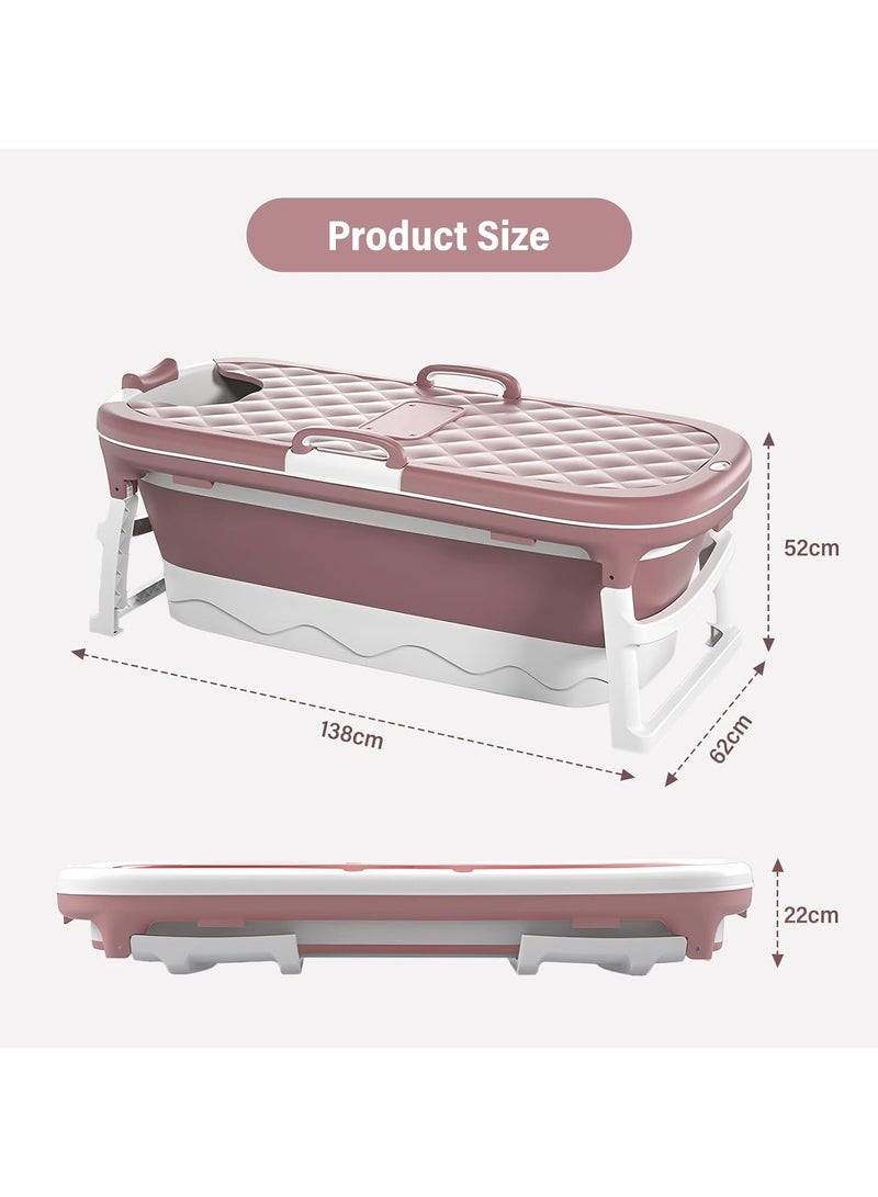 138سم بانيو حوض استحمام متنقل مع غطاء ابيض/وردي مع مخدة اسفنج - Image 1