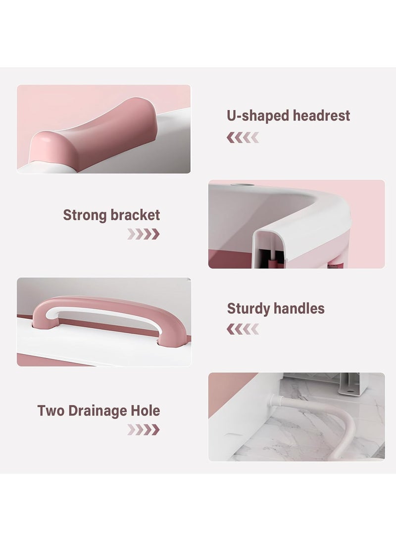 138سم بانيو حوض استحمام متنقل مع غطاء ابيض/وردي مع مخدة اسفنج - Image 3