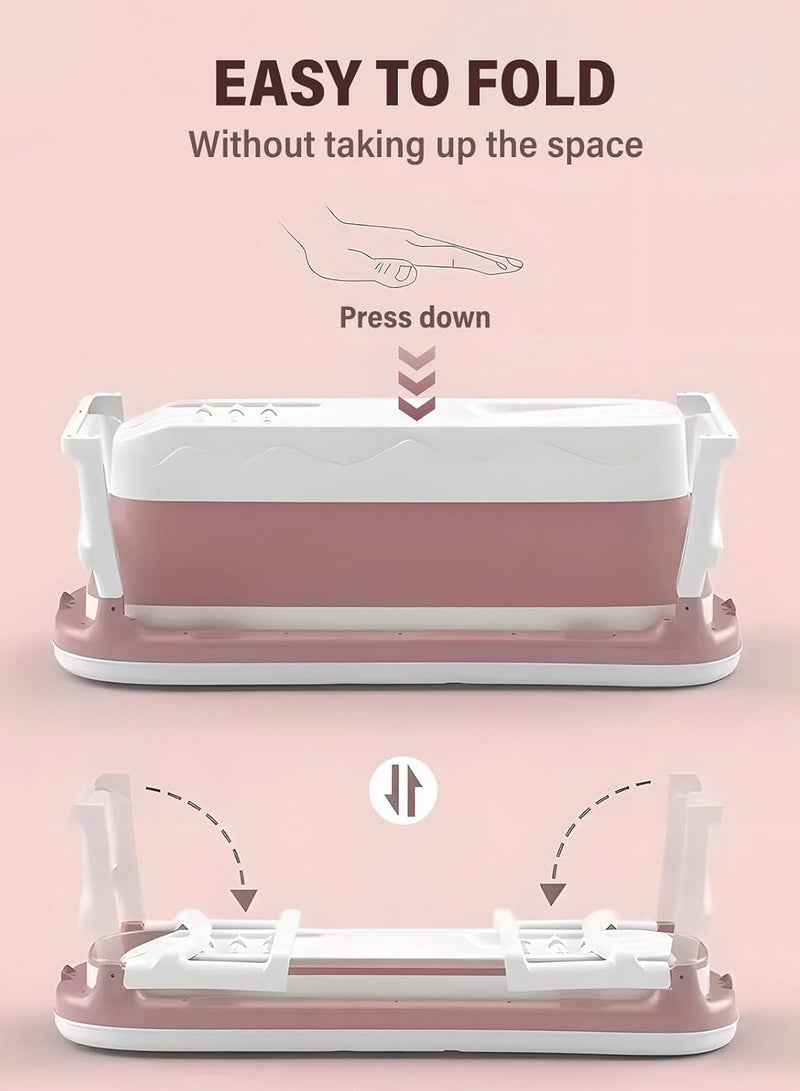 138سم بانيو حوض استحمام متنقل مع غطاء ابيض/وردي مع مخدة اسفنج - Image 4