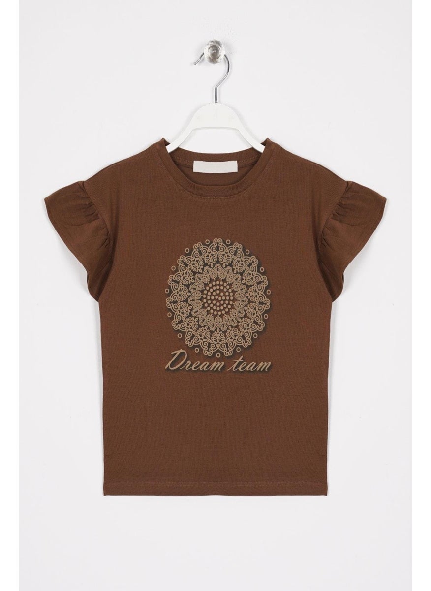 WEWE Ruffle Sleeves Text Printed Brown Girl T-shirt  - Image 1