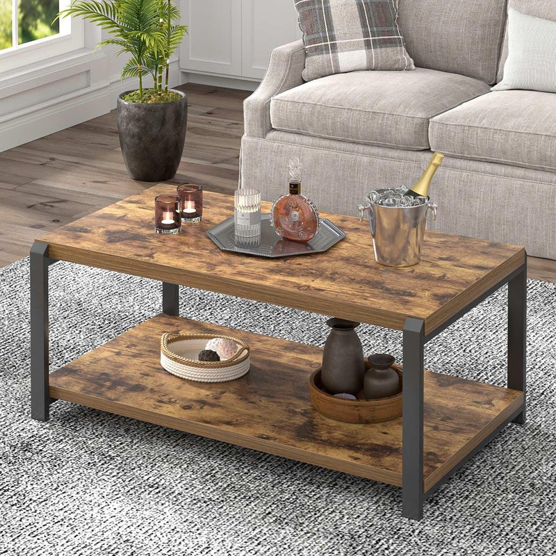 EXCEFUR Modern Coffee Table Industrial Wood and Metal Center Table Cocktail Tea Tables for Living Room Rustic Brown