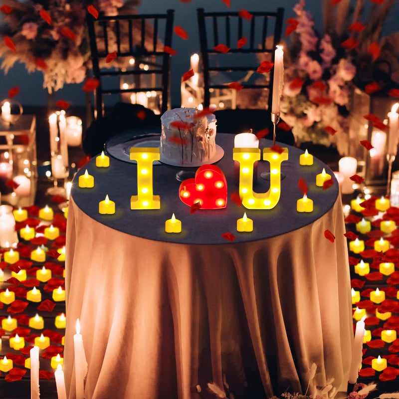 Hortsun 1000 Pcs Artificial Rose Petals and 24 LED Love Candles Set I Love You Light up Letters Romantic Proposal Decorations for Special Romantic Night Wedding Anniversary Decorations - Image 3