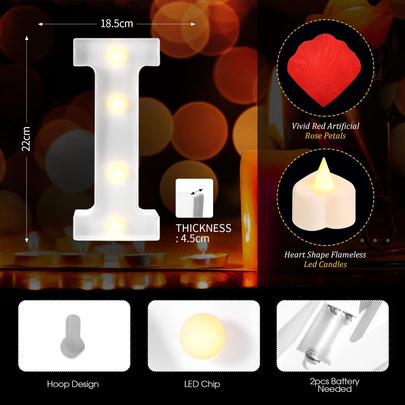 Hortsun 1000 Pcs Artificial Rose Petals and 24 LED Love Candles Set I Love You Light up Letters Romantic Proposal Decorations for Special Romantic Night Wedding Anniversary Decorations - Image 4