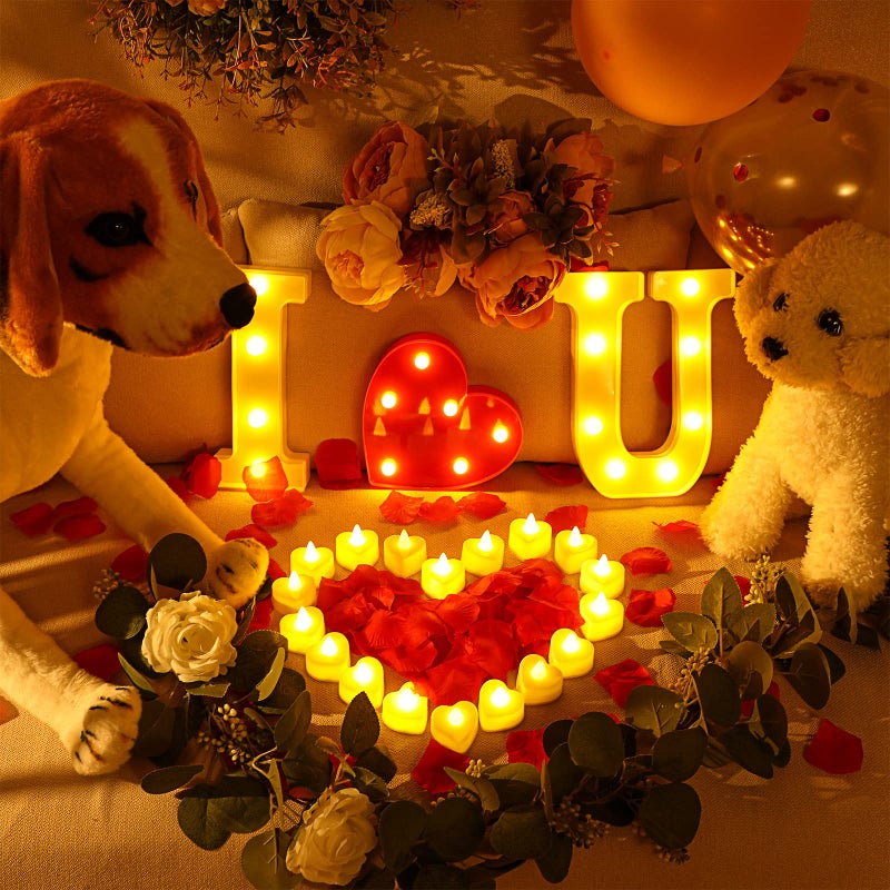Hortsun 1000 Pcs Artificial Rose Petals and 24 LED Love Candles Set I Love You Light up Letters Romantic Proposal Decorations for Special Romantic Night Wedding Anniversary Decorations - Image 2