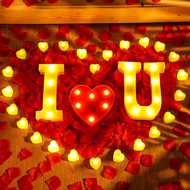 Hortsun 1000 Pcs Artificial Rose Petals and 24 LED Love Candles Set I Love You Light up Letters Romantic Proposal Decorations for Special Romantic Night Wedding Anniversary Decorations - Image 5