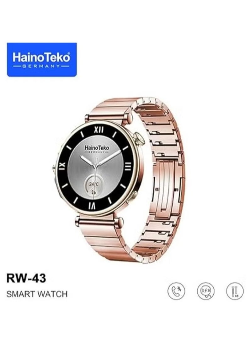 Haino Teko RW43 Round Shape AMOLED Smart Watch for Ladies | Stylish Rose Gold Bracelet, 3 Interchangeable Straps, Fitness Tracker, Heart Rate Monitor, Sleep Tracker, IP68 Waterproof, Bluetooth Call, Compatible with iPhone & Android | Gold – Elegant Design with Advanced Features for Health Monitoring, Smart Notifications, and All-Day Comfort. Perfect for Fashion-Forward Women. - Image 4