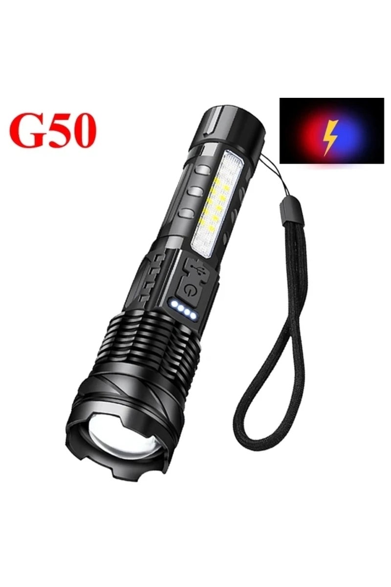 White laser B High Strong Power Led Flashlights Tactical Emergency Spotlights Telescopic Zoom Built-