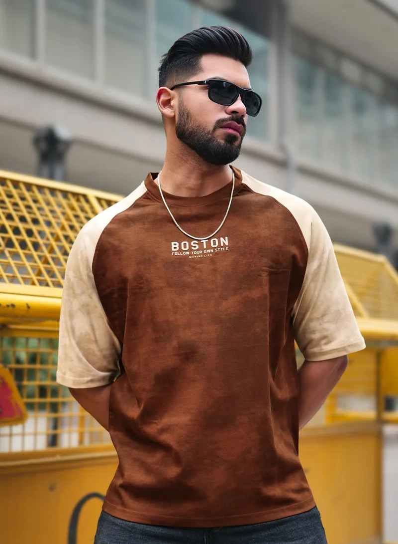 مانياك تيشيرت قطن مانياك رجالي بنقوش وأكمام 3/4