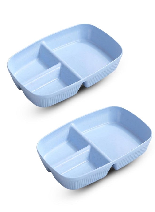 Amillee Wheat Straw Rectangular Divided Plates for Healthy Eating, 3 Sections Dinner Plates for Adults, Kids, Campers, and Portion Control, Microwave and Dishwasher Safe Dish (Pack of 2,Nordic Blue) - Image 1