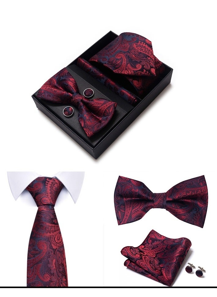 5 pcs high-end tie for men business professional formal tie bow tie cufflinks square scarf fashion accessories gift box  - Image 2