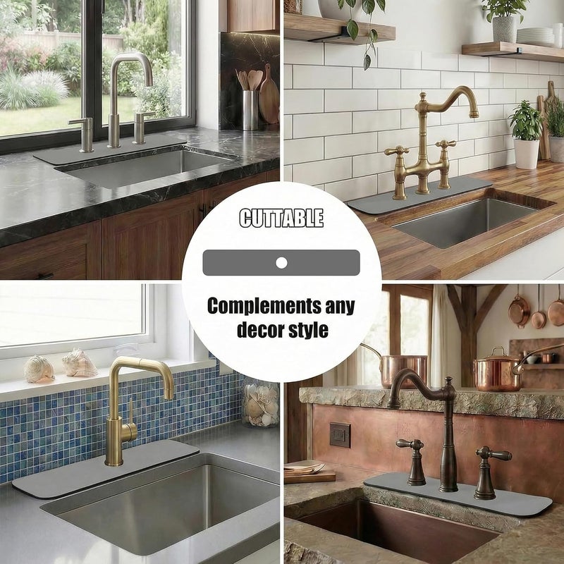 EazziSwitch 33" Lx5.5 W Long Kitchen Sink Faucet Mat: Customizable Grey Splash Guard with Pre-Cut Center Hole for Large Double Bowl Sink, DIY to Fit Irregular Sink 2, 3, 4 Holes with Soap Dispenser & Air Gap - Image 3