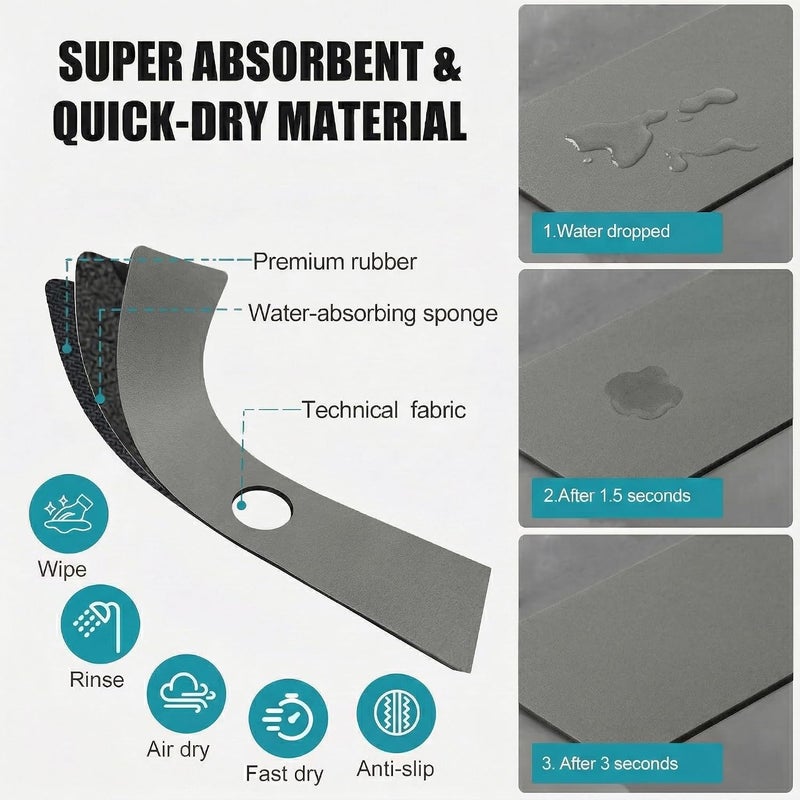 EazziSwitch 33" Lx5.5 W Long Kitchen Sink Faucet Mat: Customizable Grey Splash Guard with Pre-Cut Center Hole for Large Double Bowl Sink, DIY to Fit Irregular Sink 2, 3, 4 Holes with Soap Dispenser & Air Gap - Image 4