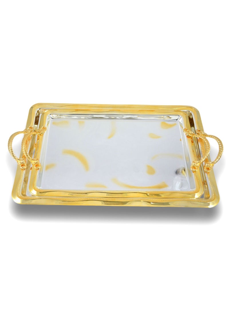 Homemaker 2-Piece Rectangular Luxury Serving Tray, Large 48cm x 31cm & Medium 41cm x 27cm, Steel, Silver & Gold - Image 1