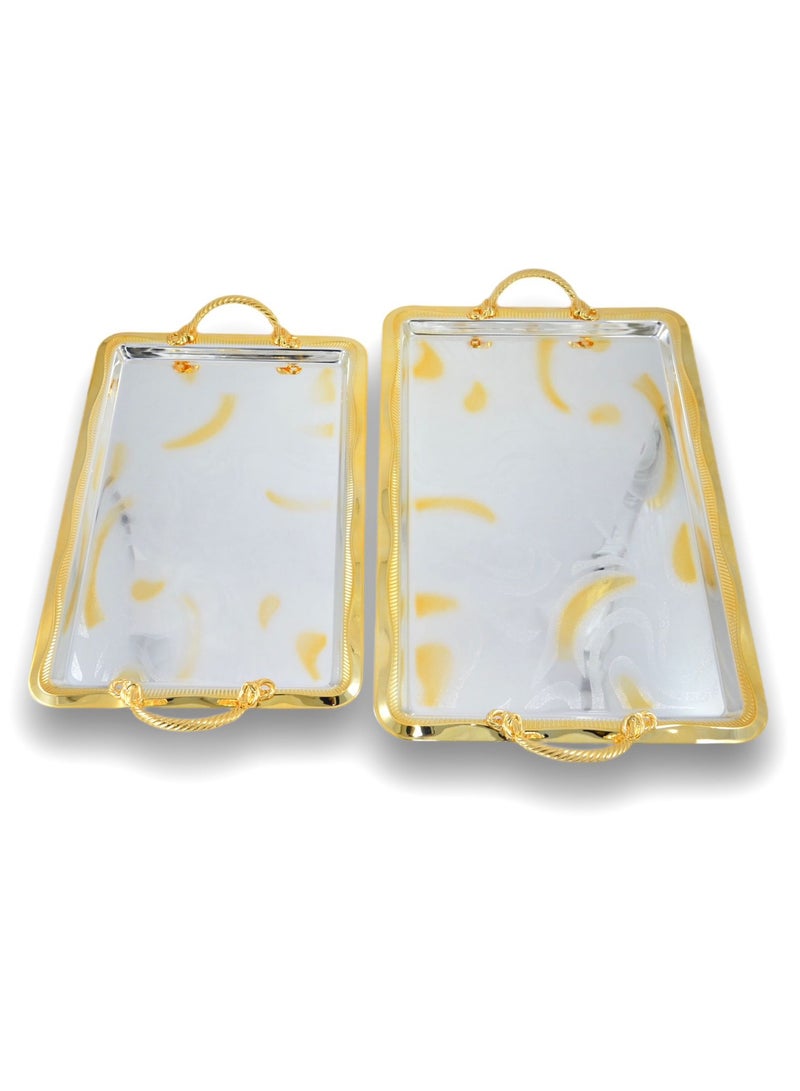 Homemaker 2-Piece Rectangular Luxury Serving Tray, Large 48cm x 31cm & Medium 41cm x 27cm, Steel, Silver & Gold - Image 2