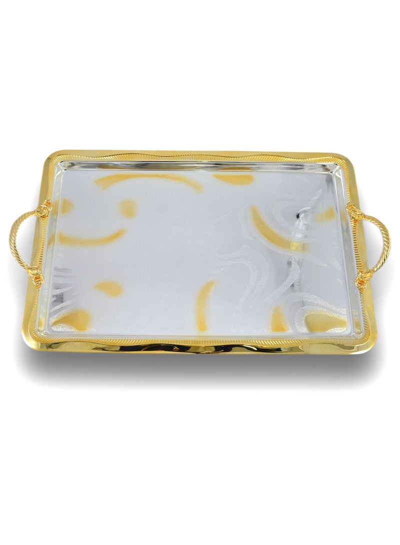 Homemaker 2-Piece Rectangular Luxury Serving Tray, Large 48cm x 31cm & Medium 41cm x 27cm, Steel, Silver & Gold - Image 3