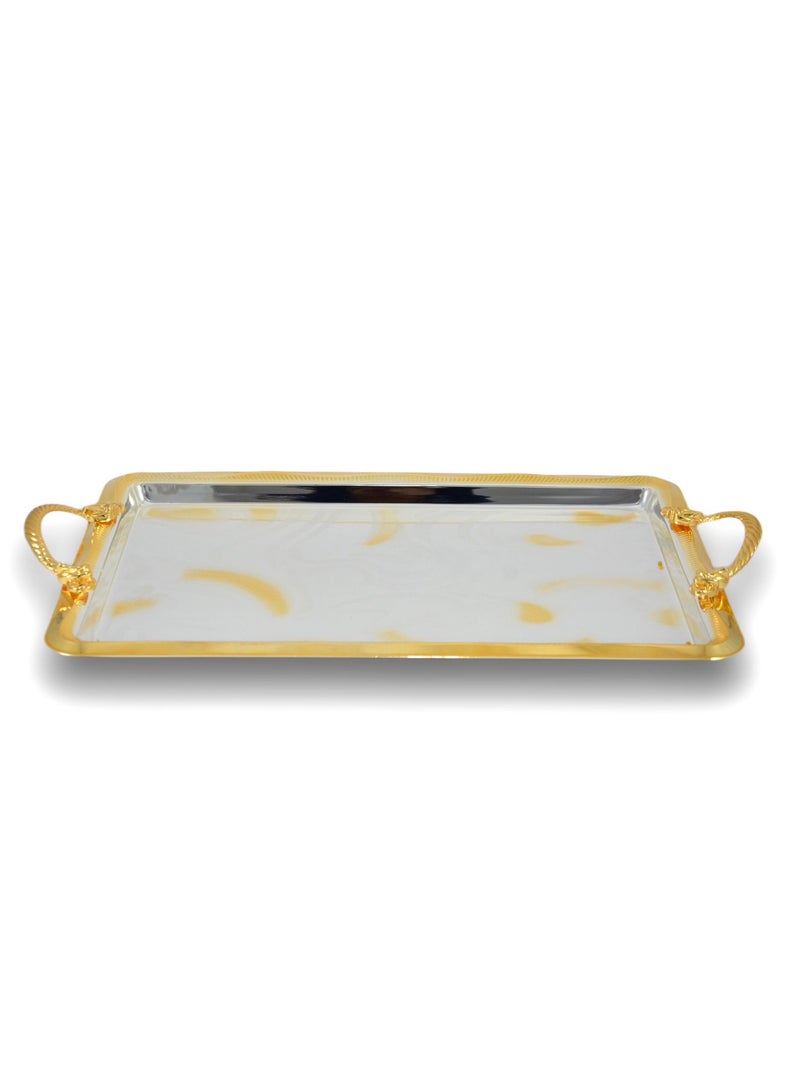 Homemaker 2-Piece Rectangular Luxury Serving Tray, Large 48cm x 31cm & Medium 41cm x 27cm, Steel, Silver & Gold - Image 4
