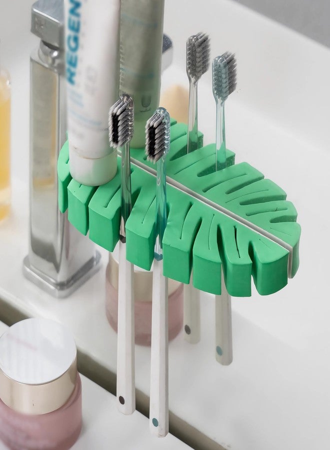 LUEXBOX Self Adhesive Toothbrush Holders Wall Mounted, Toothbrush Organizer for Shower, Multipurpose Rack Hanger for Power Plug, Pen, Key(Green) - Image 1