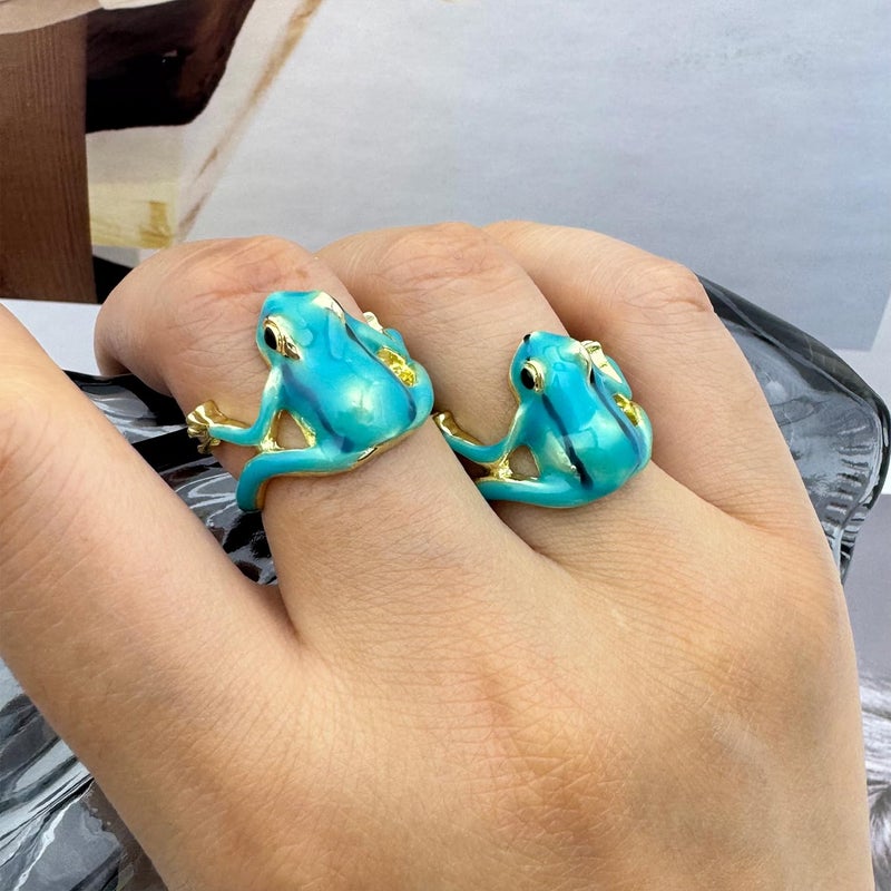 Decixde Vintage Punk Animal Jewelry Gift - Tree Frog Ring, Adjustable, Open Frog Shaped, Delicate (Blue) - Image 5