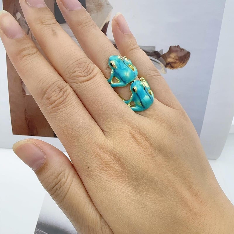 Decixde Vintage Punk Animal Jewelry Gift - Tree Frog Ring, Adjustable, Open Frog Shaped, Delicate (Blue) - Image 4