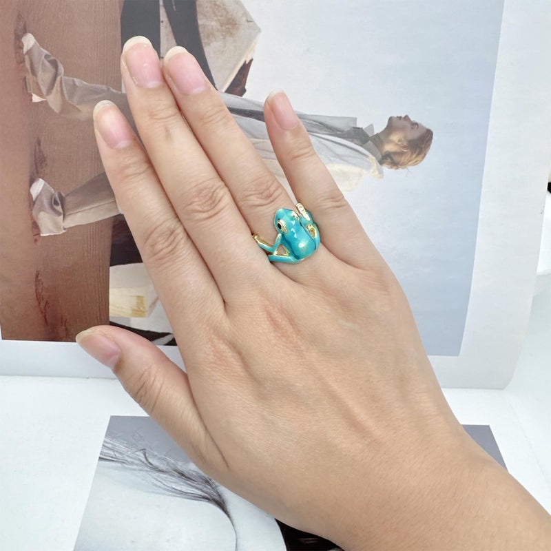 Decixde Vintage Punk Animal Jewelry Gift - Tree Frog Ring, Adjustable, Open Frog Shaped, Delicate (Blue) - Image 2