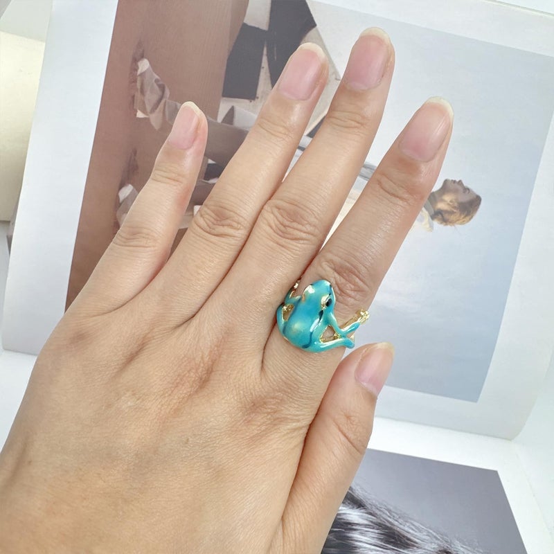 Decixde Vintage Punk Animal Jewelry Gift - Tree Frog Ring, Adjustable, Open Frog Shaped, Delicate (Blue) - Image 3