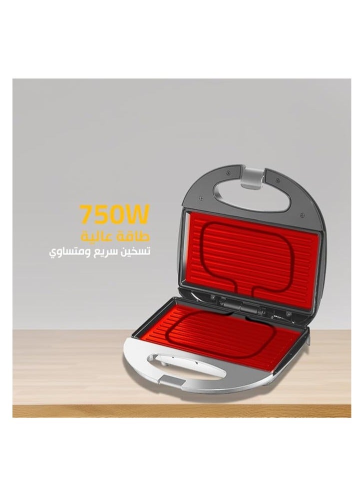 DSP Sandwich Maker 750W with Non-Stick Coating, Stainless Steel Plate, Plastic Body, Power & Ready Lights, KC1159
