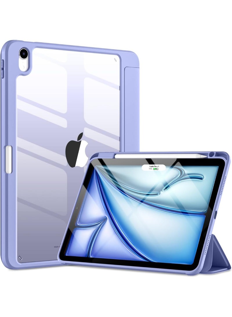 Clear Acrylic Case for iPad Air 11/10.9 Inch M2 2024 with Pencil Storage Holder, PU Laser Lock, Trifold Stand, Built-in Magnet, Auto Sleep/Wake Function
